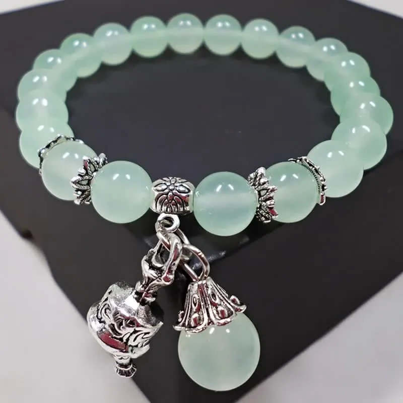 Mythstone Vintage Crystal Chalcedony Stone Energy Beaded Bell Charm Bracelet - Image 17