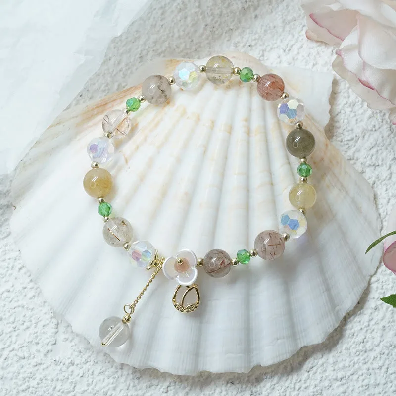 Mythstone Strawberry Quartz Rutilated Quartz Fluorite Flower Healing Bracelet - Image 21