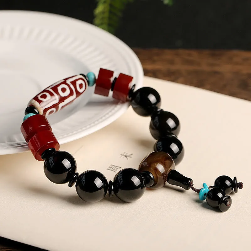 MythStone Tibetan Nine-Eye Dzi Bead Black Onyx Wealth Protection Bracelet - Image 5