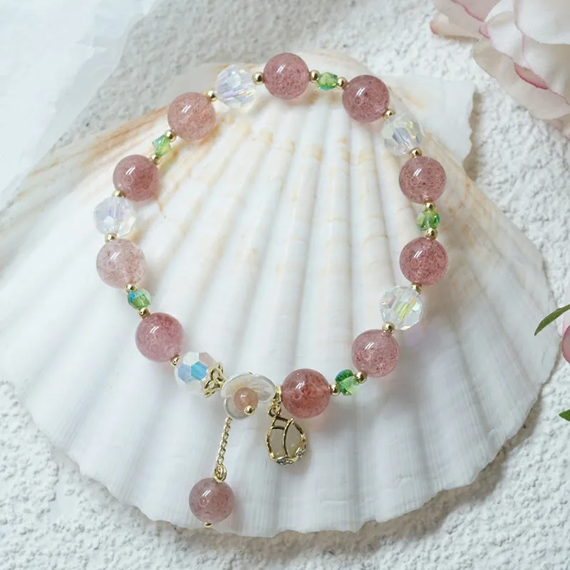 Mythstone Strawberry Quartz Rutilated Quartz Fluorite Flower Healing Bracelet - Image 8