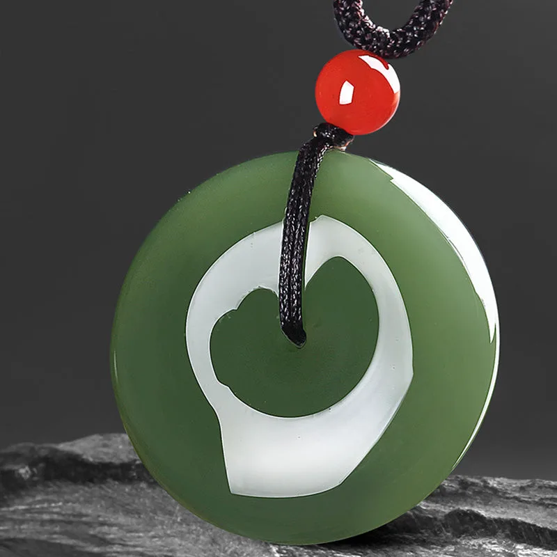 Mythstone Natural Round Jade Peace Buckle Prosperity Necklace String Pendant - Image 3