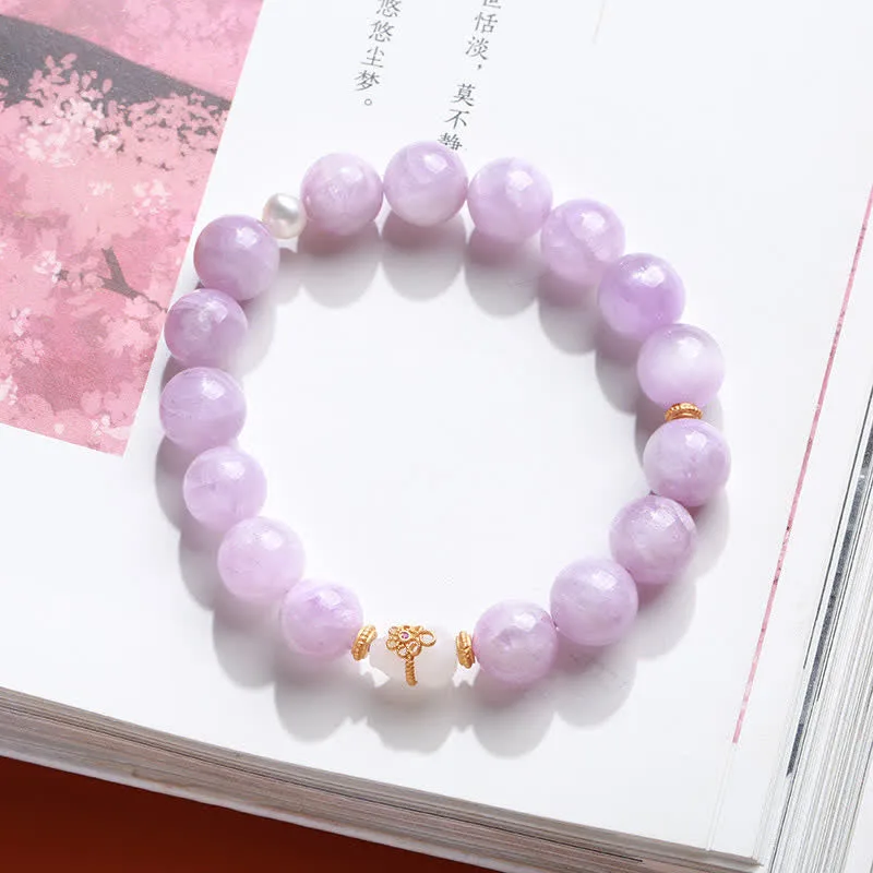 Mythstone Kunzite Hetian White Jade Gourd Love Spiritual Growth Bracelet - Image 3