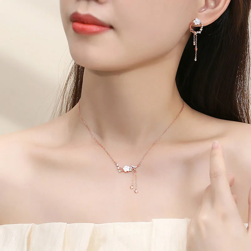 Mythstone 925 Sterling Silver Flower Butterfly Love Necklace Pendant Earrings Set - Image 4