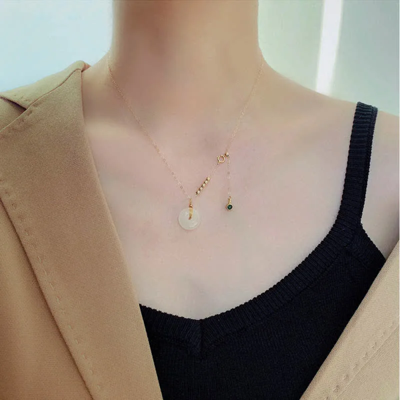 Mythstone Peace Buckle White Jade Cyan Jade Luck Happiness Necklace Pendant - Image 18