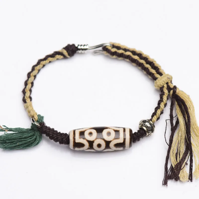 Mythstone Handcrafted Tibetan Nine-Eye Dzi Bead Blessings Rope Bracelet - Image 8