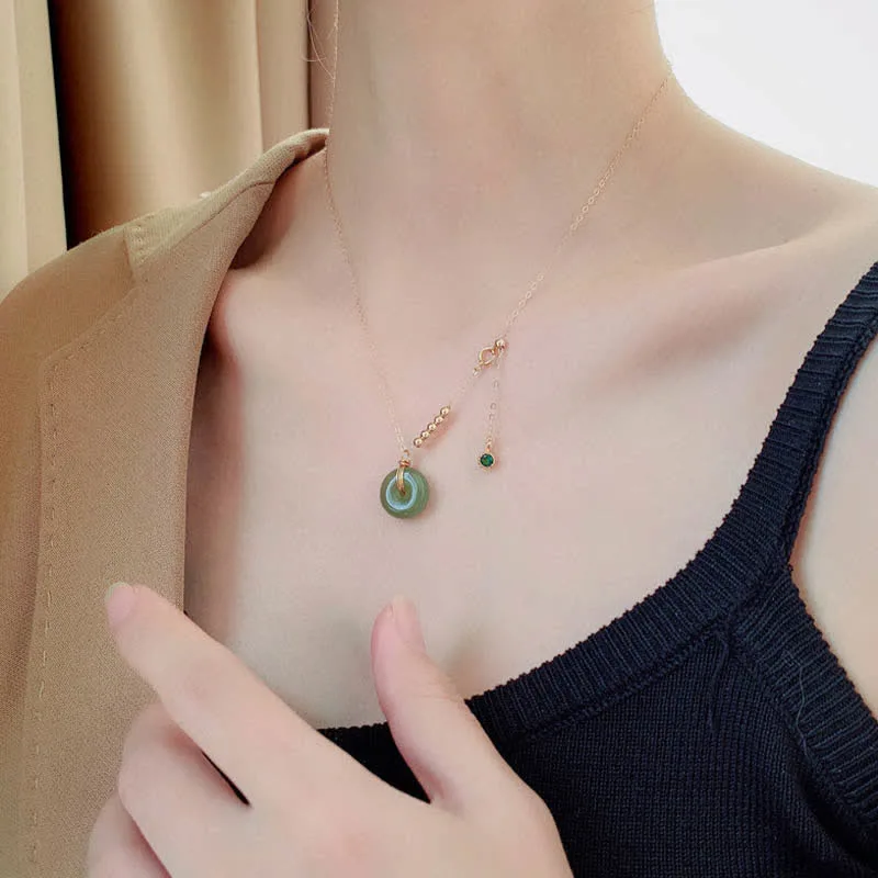 Mythstone Peace Buckle White Jade Cyan Jade Luck Happiness Necklace Pendant - Image 7