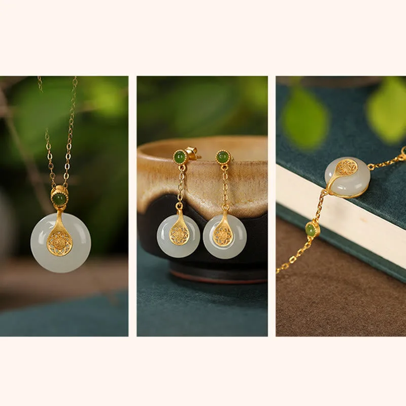 Mythstone 925 Sterling Silver Plated Gold Hetian Jade Fu Character Luck Necklace Pendant Bracelet Earrings - Image 17