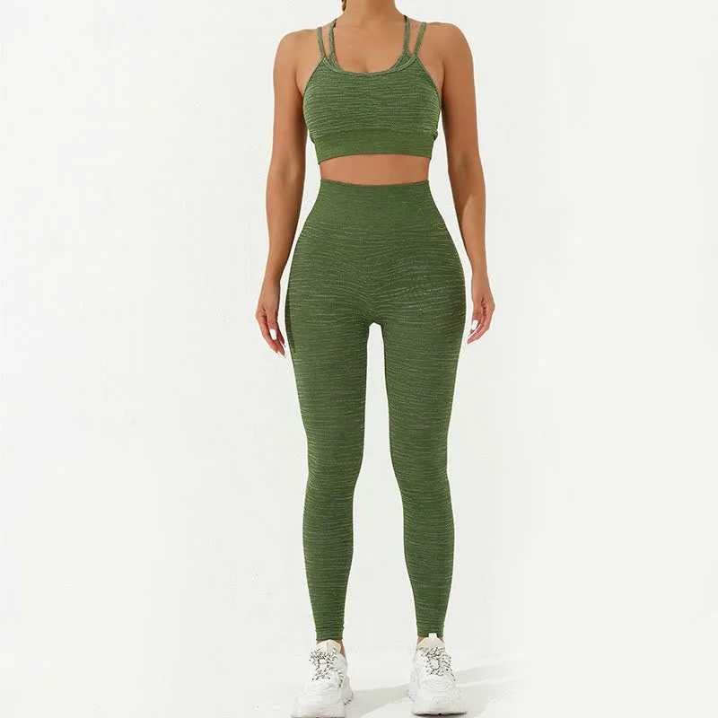 Mythstone 2Pcs Simple Print Crop Tank Bra Long Sleeve Top Leggings Pants Sports Outfits Women's Yoga Sets - Image 2