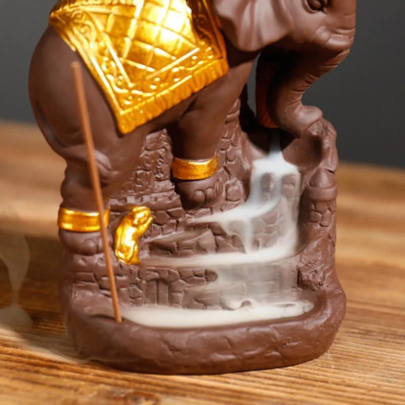 Mythstone Tibetan Elephant Purple Clay Backflow Smoke Fountain Peace Healing Incense Burner Decoration - Image 12