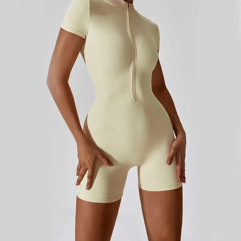 Mythstone High Stretch Zipper Short Sleeve Jumpsuit Sports Fitness Yoga Women Bodysuit - Image 33