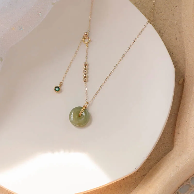 Mythstone Peace Buckle White Jade Cyan Jade Luck Happiness Necklace Pendant - Image 11