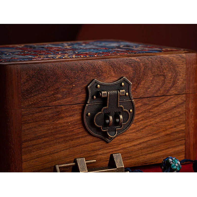 Mythstone Retro Handmade Floral Pattern Rosewood Jewelry Storage Box Lockable Wooden Gift Organizer Box - Image 21