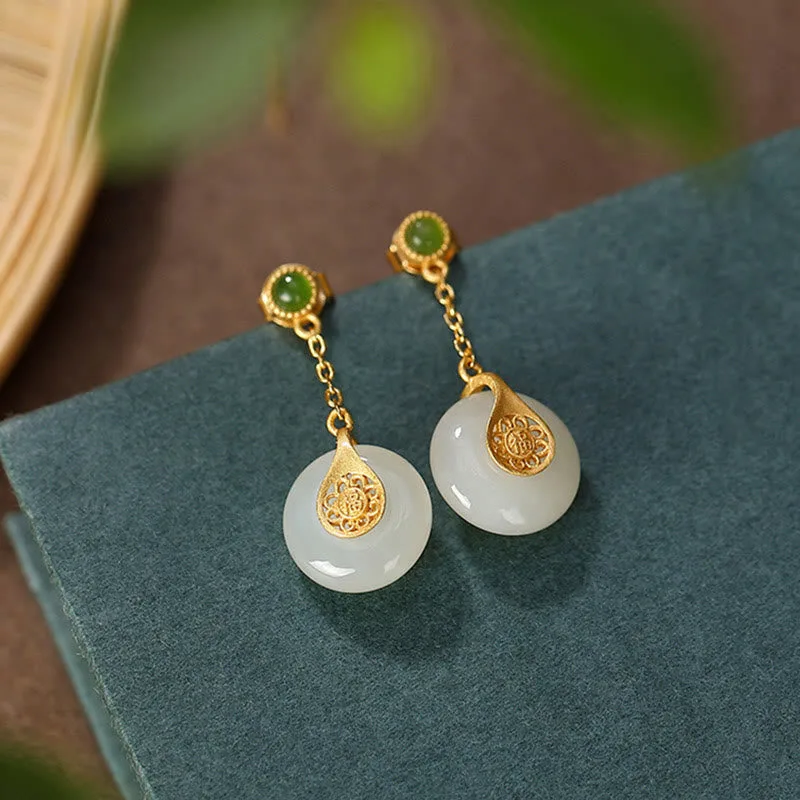 Mythstone 925 Sterling Silver Plated Gold Hetian Jade Fu Character Luck Necklace Pendant Bracelet Earrings - Image 11