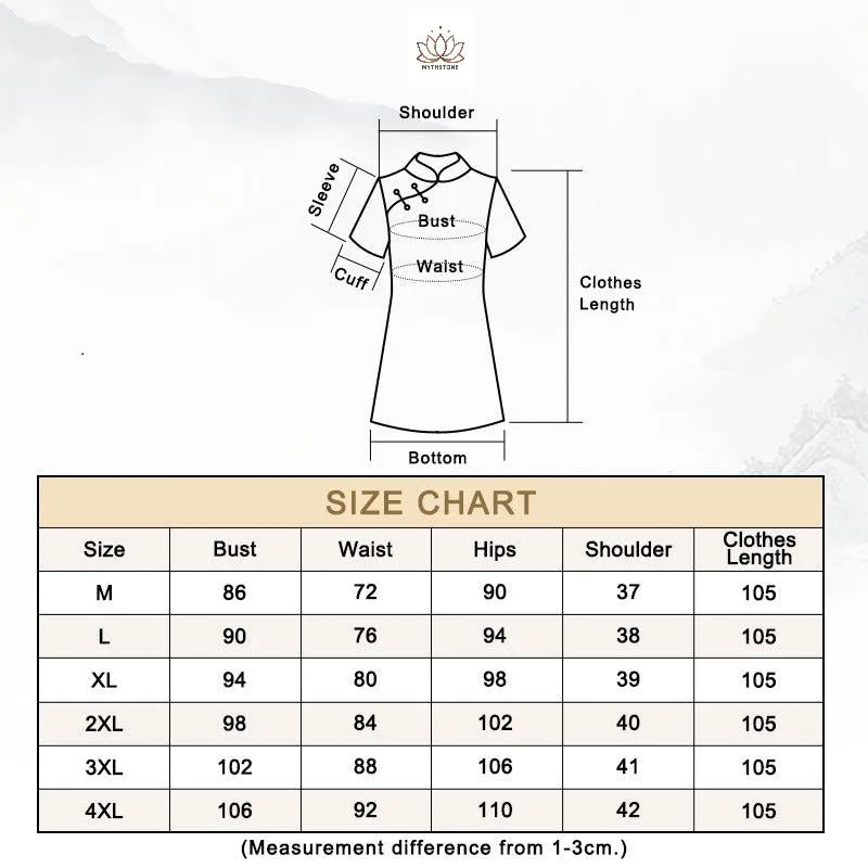 Mythstone Blue And White Porcelain Color Peony Flower Pattern Cheongsam Dress Women's Qipao Dress - Image 15