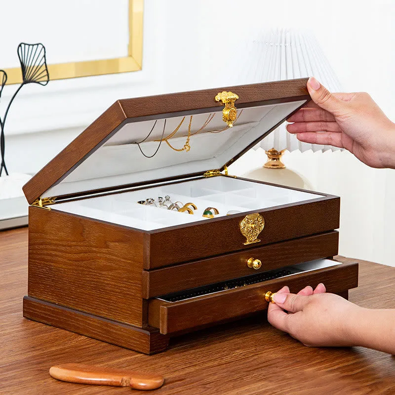 Mythstone Retro Wooden Jewelry Box Three-Layer Jewelry Storage Box - Image 5