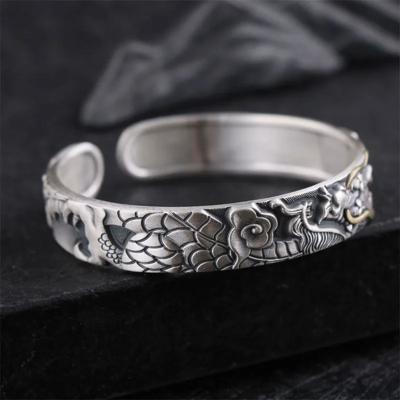 Mythstone 999 Sterling Silver Dragon Strength Protection Bracelet Bangle - Image 3