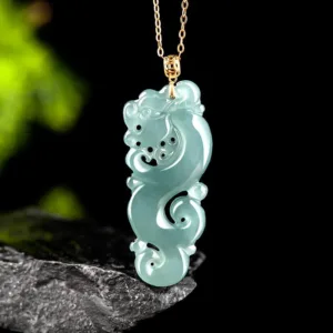 Mythstone 18K Gold Plated 925 Sterling Silver Year of the Dragon Jade Abundance Necklace Pendant