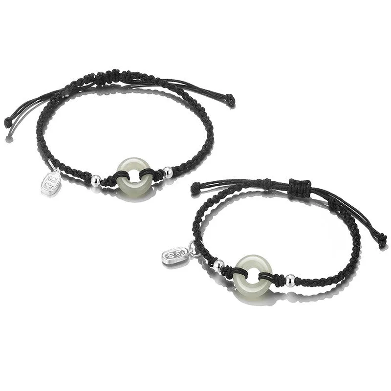 Mythstone 2Pcs Green Aventurine White Jade Peace Buckle Luck Braided Couple Bracelet - Image 20