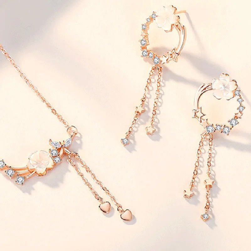 Mythstone 925 Sterling Silver Flower Butterfly Love Necklace Pendant Earrings Set - Image 3