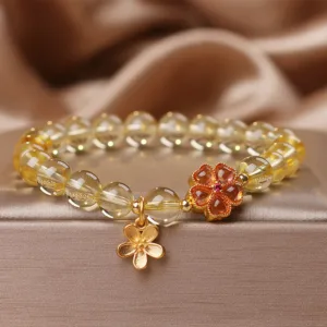 Mythstone Natural Citrine Flower Charm Prosperity Protection Bracelet