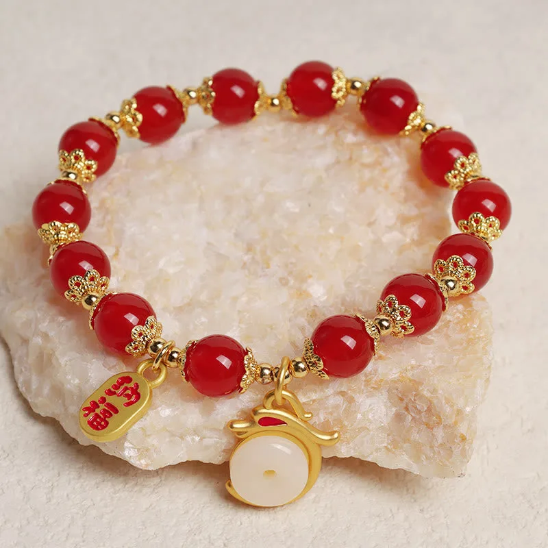 MythStone Year of the Dragon Red Agate Green Aventurine Peace Buckle Fu Character Lucky Fortune Bracelet - Image 16