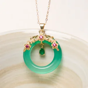 Mythstone Green Chalcedony Peace Buckle Design Strength Necklace Pendant