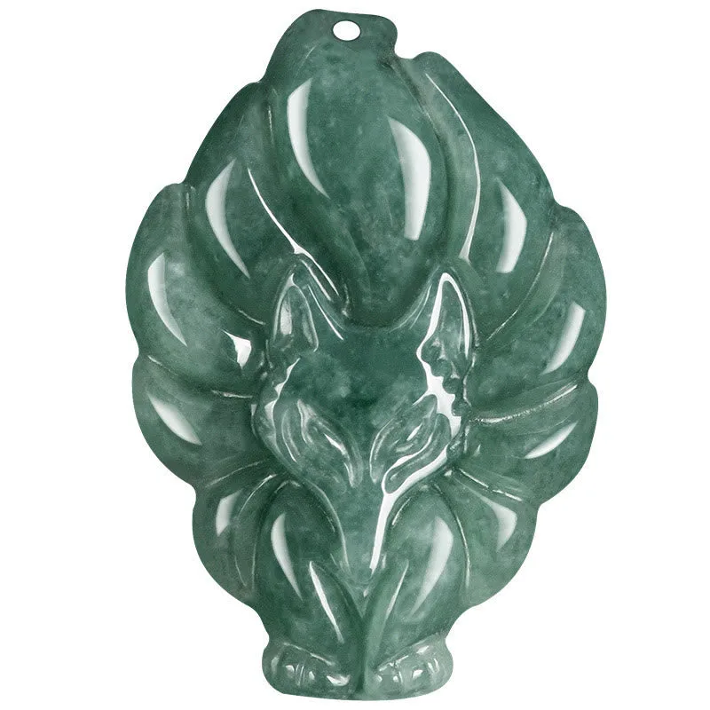 Mythstone Natural Green Jade Nine-Tailed Fox Luck Necklace Pendant - Image 11