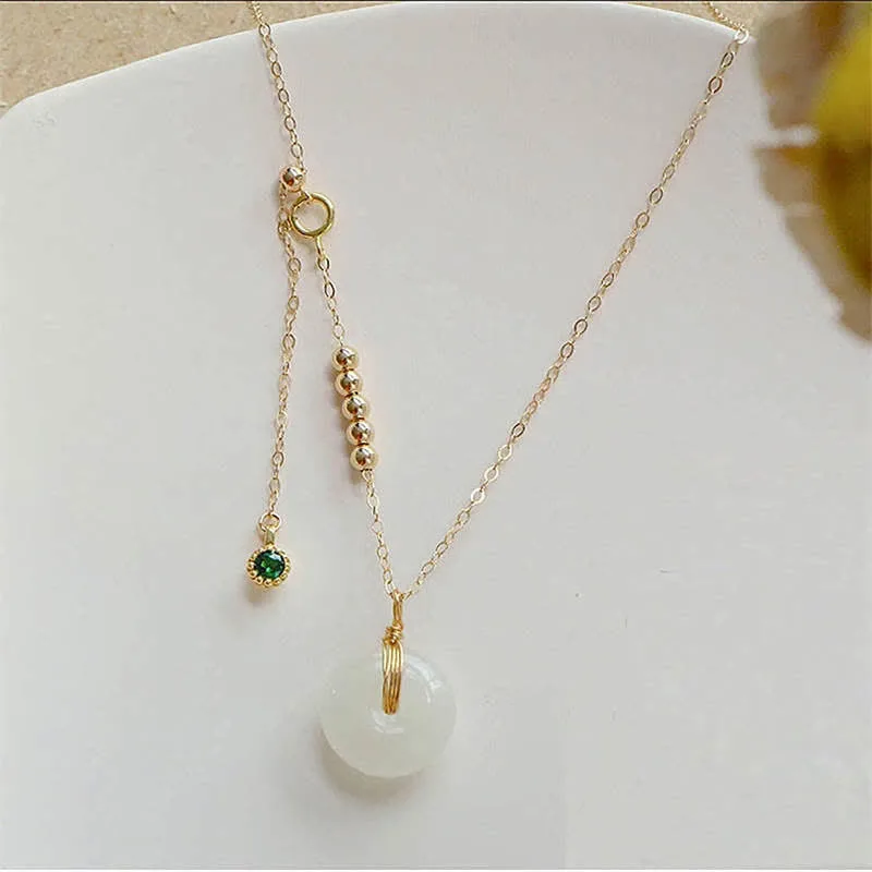 Mythstone Peace Buckle White Jade Cyan Jade Luck Happiness Necklace Pendant - Image 17