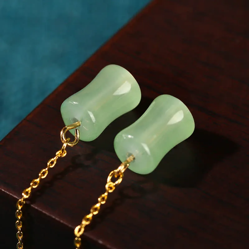 Mythstone Jade Bamboo Pattern Luck Drop Earrings - Image 3