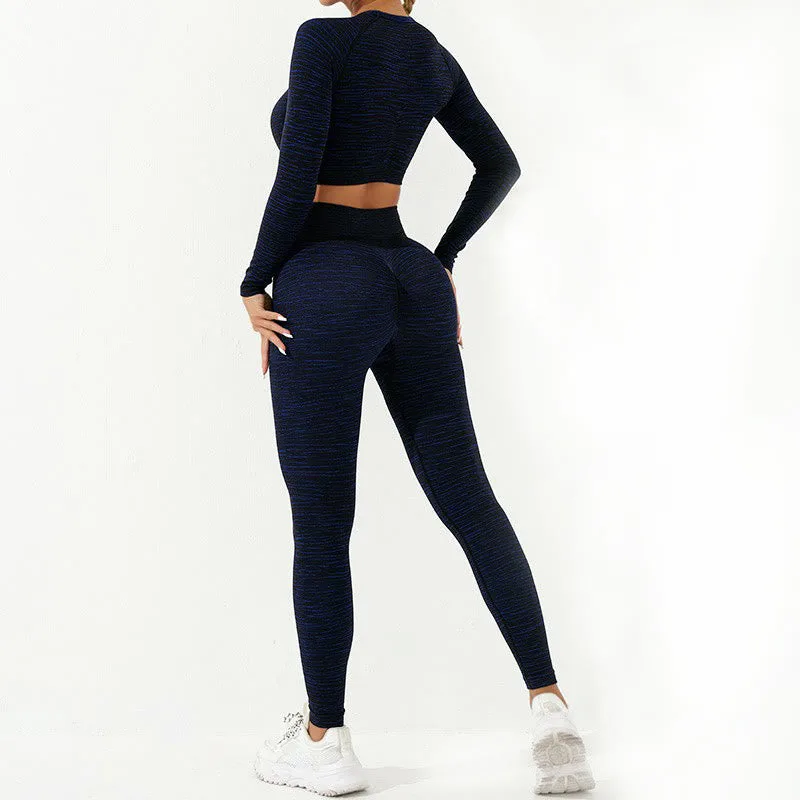 Mythstone 2Pcs Simple Print Crop Tank Bra Long Sleeve Top Leggings Pants Sports Outfits Women's Yoga Sets - Image 12