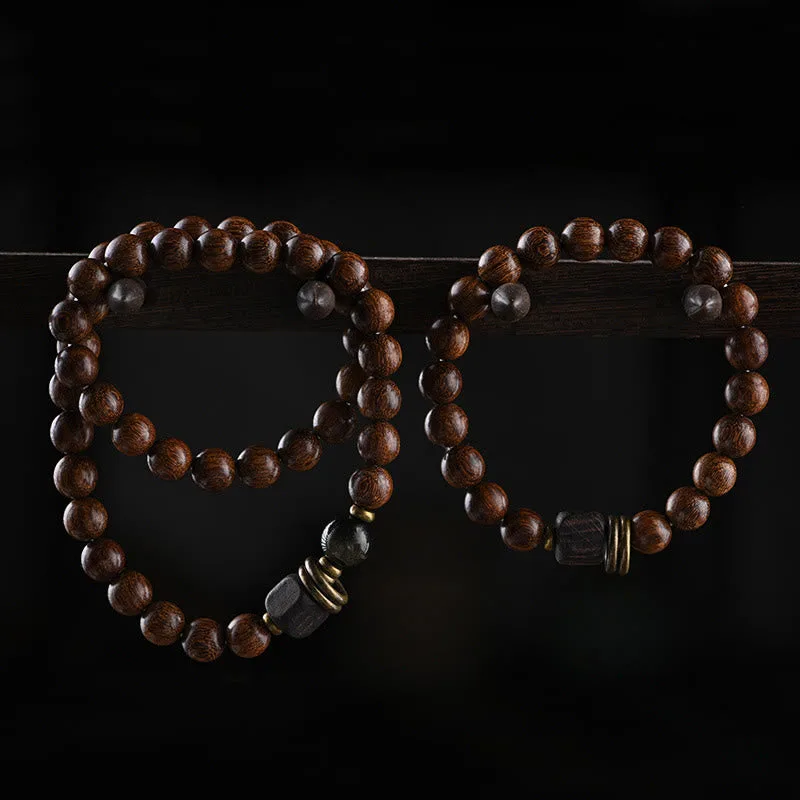 Mythstone Sandalwood Ebony Wood Bead Healing Single Double Wrap Bracelet - Image 22