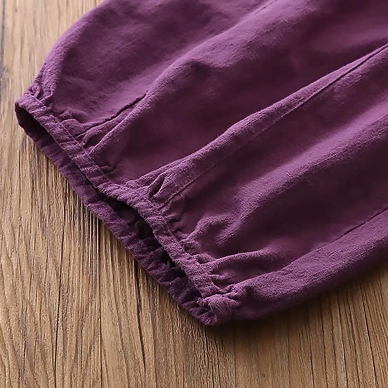 Mythstone Ramie Linen Flexible Waistband Yoga Harem Pants With Pockets - Image 12