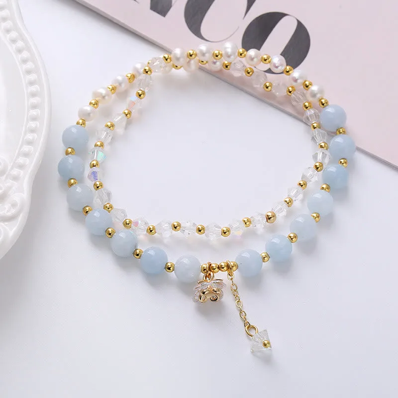 Mythstone Natural Amethyst Aquamarine Strawberry Quartz Pearl Peace Healing Double Wrap Bracelet - Image 6