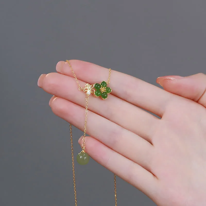 Mythstone 925 Sterling Silver Hetian Cyan Jade Plum Flower Blossom Design Luck Necklace Pendant - Image 7