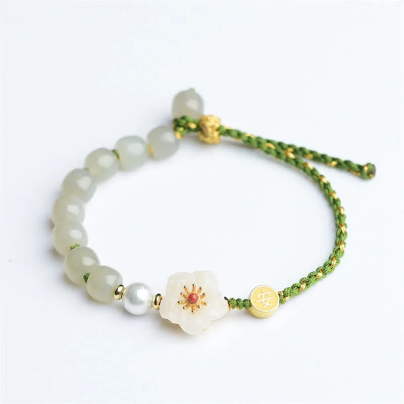 Mythstone 925 Sterling Silver Natural Hetian Jade Peach Blossom Luck Bracelet - Image 9