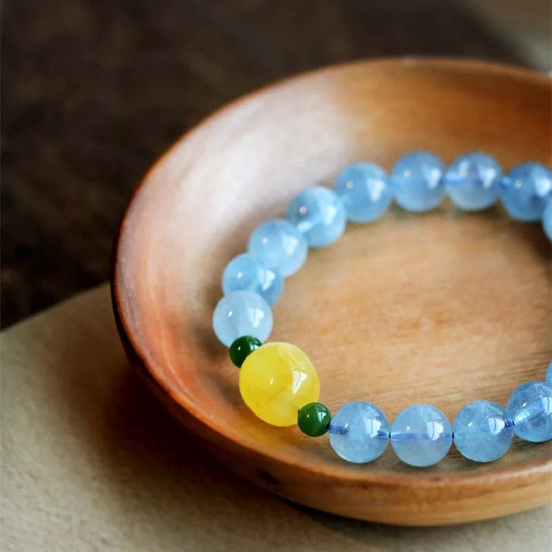 Natural Aquamarine Amber Beads Serenity Healing Bracelet - Image 11