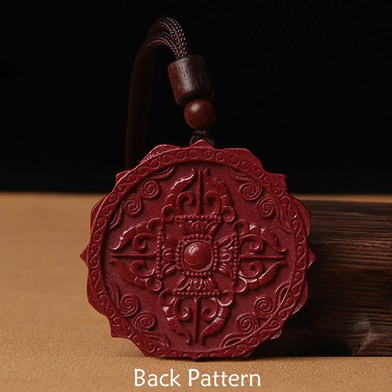 Mythstone Natural Cinnabar Lotus Om Mani Padme Hum Blessing Necklace String Pendant - Image 3