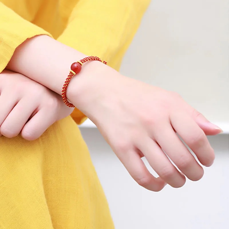 Mythstone Handmade Red Agate Amethyst Golden Rutilated Quartz Pink Crystal Bead Calm Braided Bracelet - Image 14