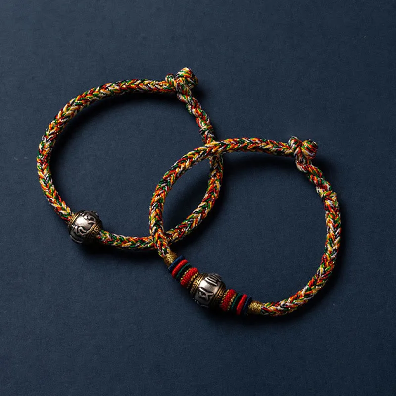 Mythstone 925 Sterling Silver Tibet Handmade Om Mani Padme Hum Luck Protection King Kong Knot Braided Bracelet - Image 25