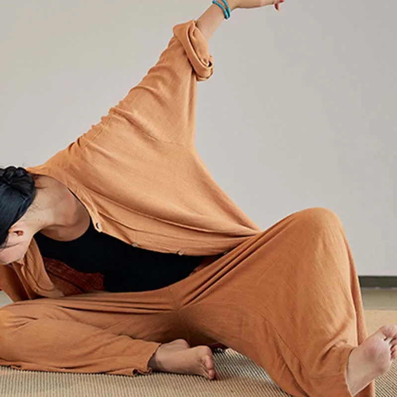 Mythstone Plain Long Sleeve Coat Jacket Top Wide Leg Pants Zen Tai Chi Yoga Meditation Clothing - Image 28