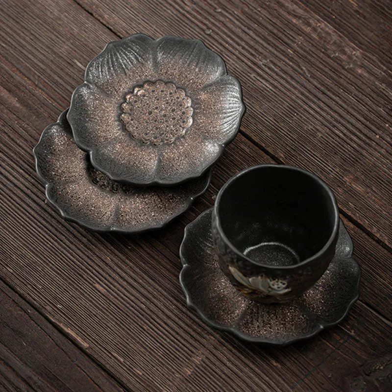 Mythstone Vintage Lotus Flower Ceramic Cup Mat Pad Tea Cup Coaster Kung Fu Tea Mat - Image 6