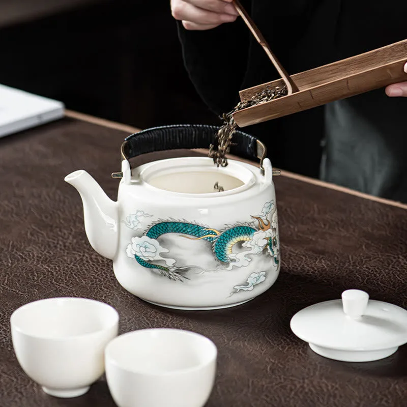 Mythstone Vintage Dragon Mountain Fisherman Landscape White Porcelain Ceramic Kung Fu Teapot - Image 6