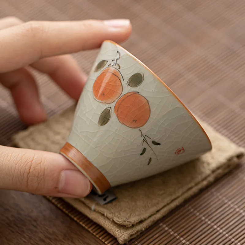 Mythstone Persimmon Boat Koi Fish Lotus Ceramic Teacup Kung Fu Tea Cup 50ml - Image 4