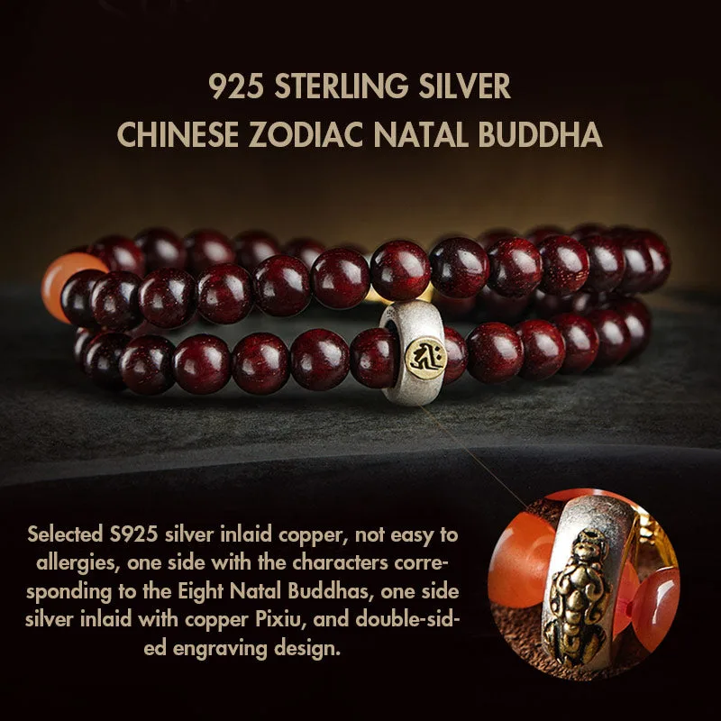 Mythstone Chinese Zodiac Natal Buddha Small Leaf Red Sandalwood Jade Red Agate PiXiu Sooth Bracelet - Image 8