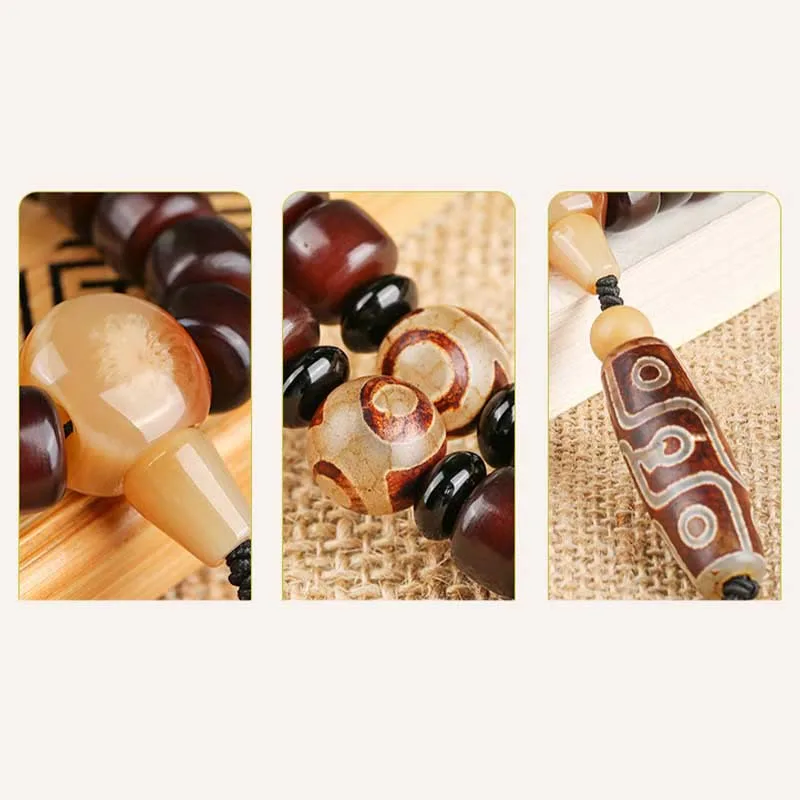 MythStone 108 Mala Beads Three-eyed Dzi Bead Nine-eye Dzi Bead Jade Luck Bracelet - Image 13