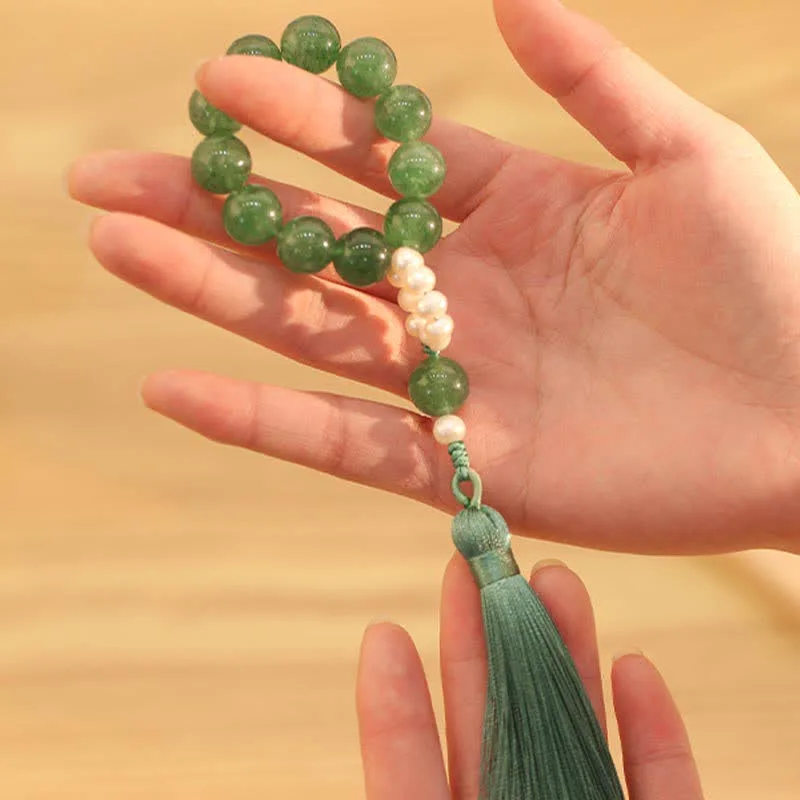 Mythstone Green Strawberry Quartz Pearl Soothing Wrist Mala - Image 7