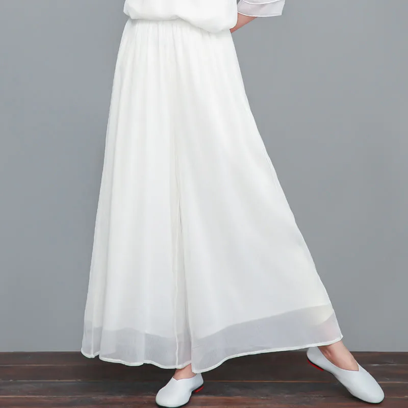 Mythstone Embroidery Chiffon Cheongsam Midi Dress Wide Leg Pants Meditation Zen Practice Clothing - Image 15