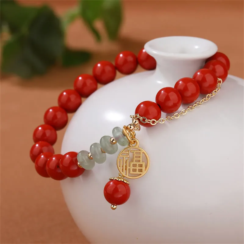 Mythstone Cinnabar Auspicious Fu Character Jade Calm Bracelet - Image 2