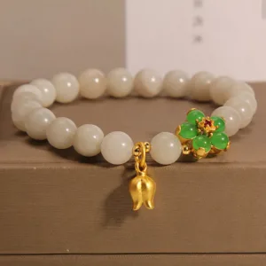 Mythstone Natural Jade Green Flower Lily Of The Valley Luck Bracelet