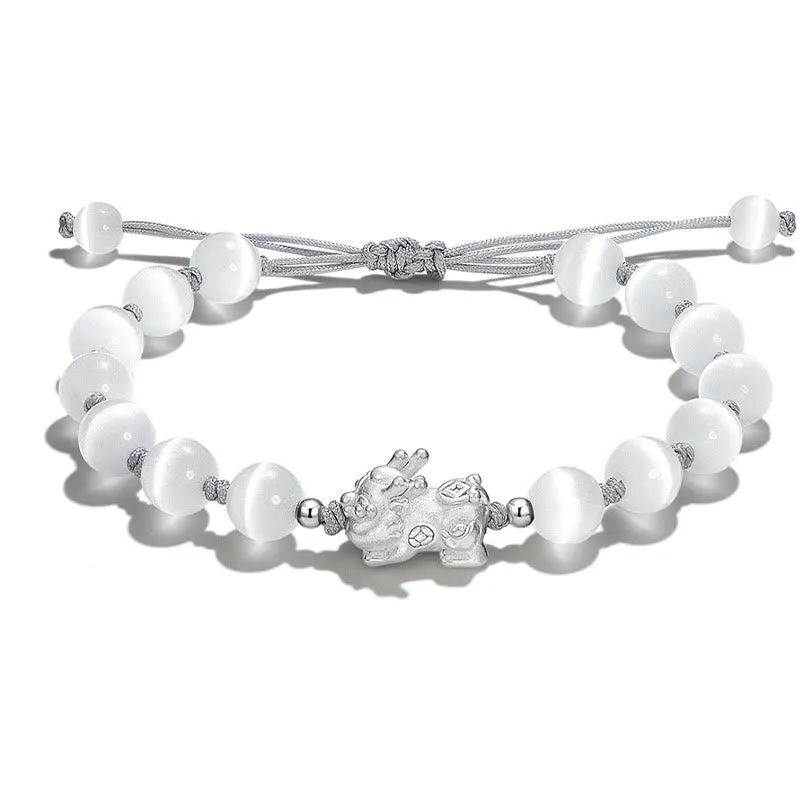 Mythstone Natural Black Obsidian Cat's Eye Pink Crystal PiXiu Strength Bracelet - Image 6